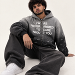 Heart.exe Hoodie - grey and black gradient zip-up hoodie, front view seated