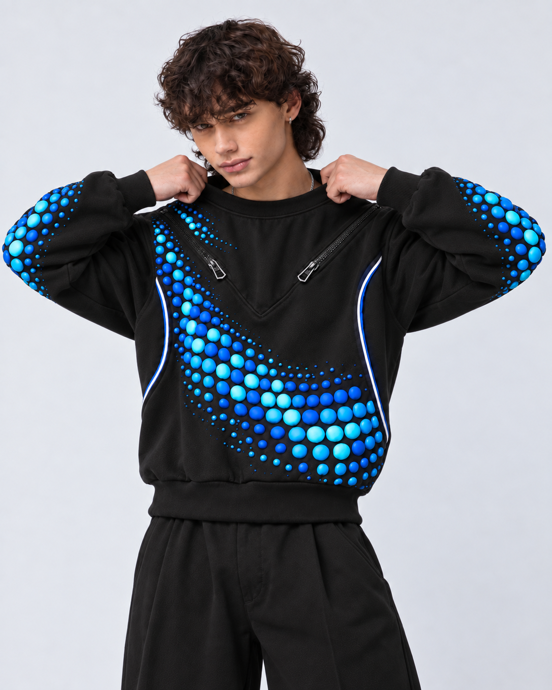 Lime Light Sweatshirt - 3-color multi-color puff print detail