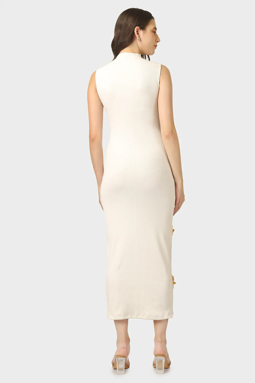 SUNPETAL BLOOM bodycon dress back view — slim fit — BWgrab