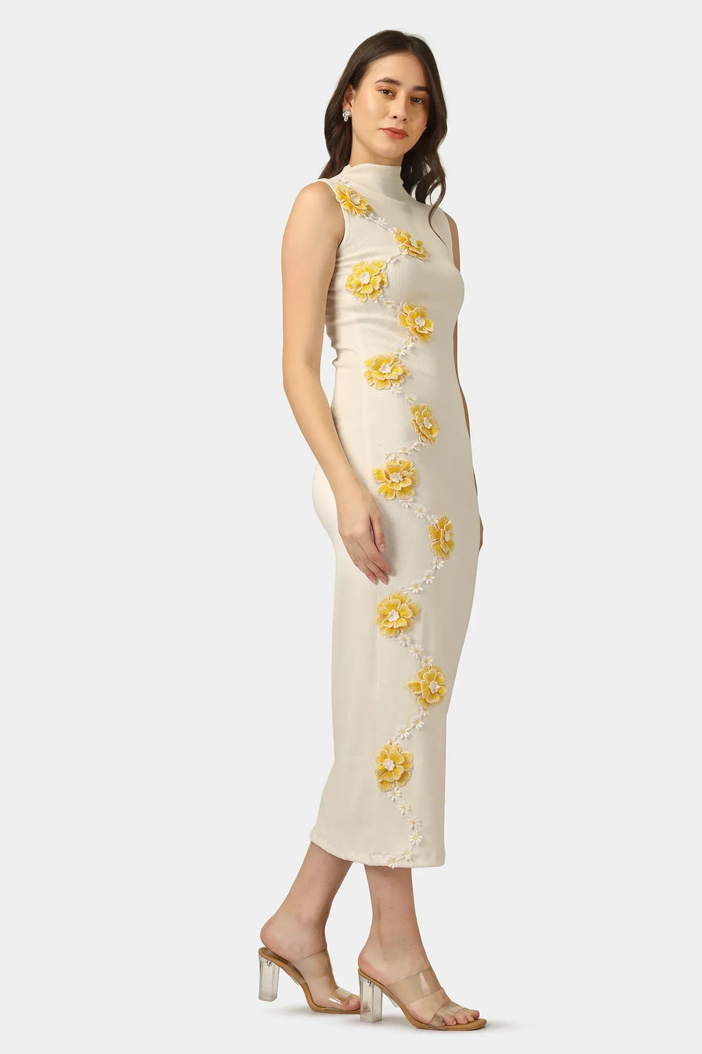 SUNPETAL BLOOM bodycon dress side full length — Gen Z fashion India — BWgrab