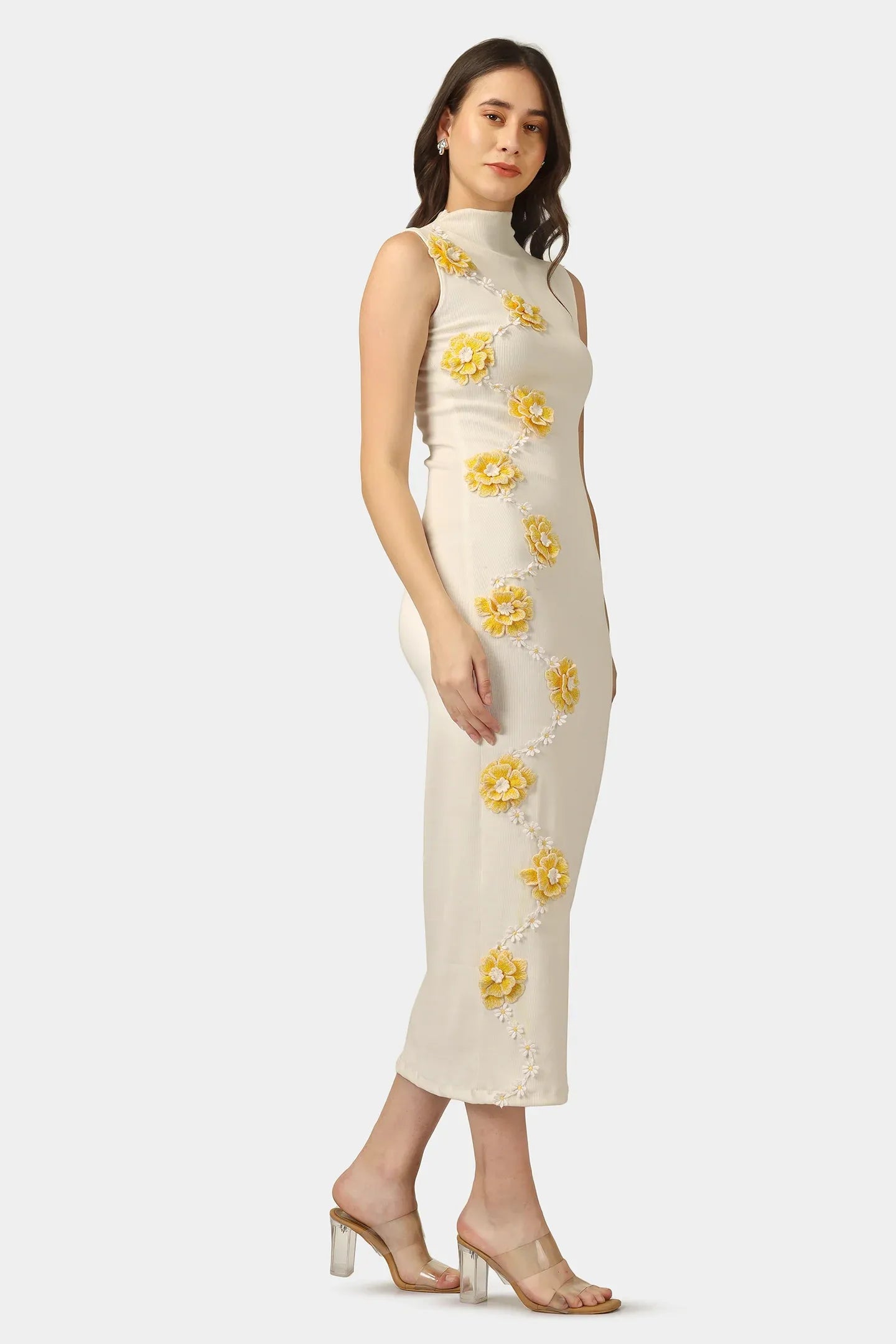 SUNPETAL BLOOM bodycon dress side full length — Gen Z fashion India — BWgrab