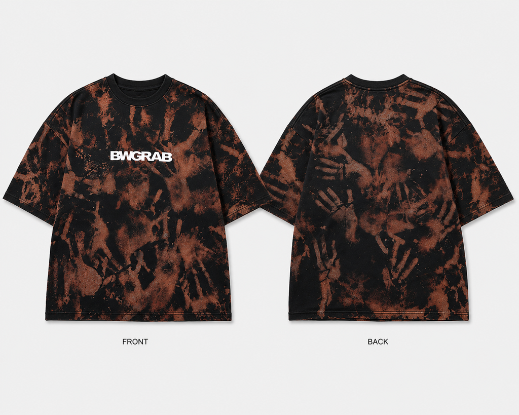 Phantom Hands Tee back design - exposed rib cage bleach print - BWGRAB