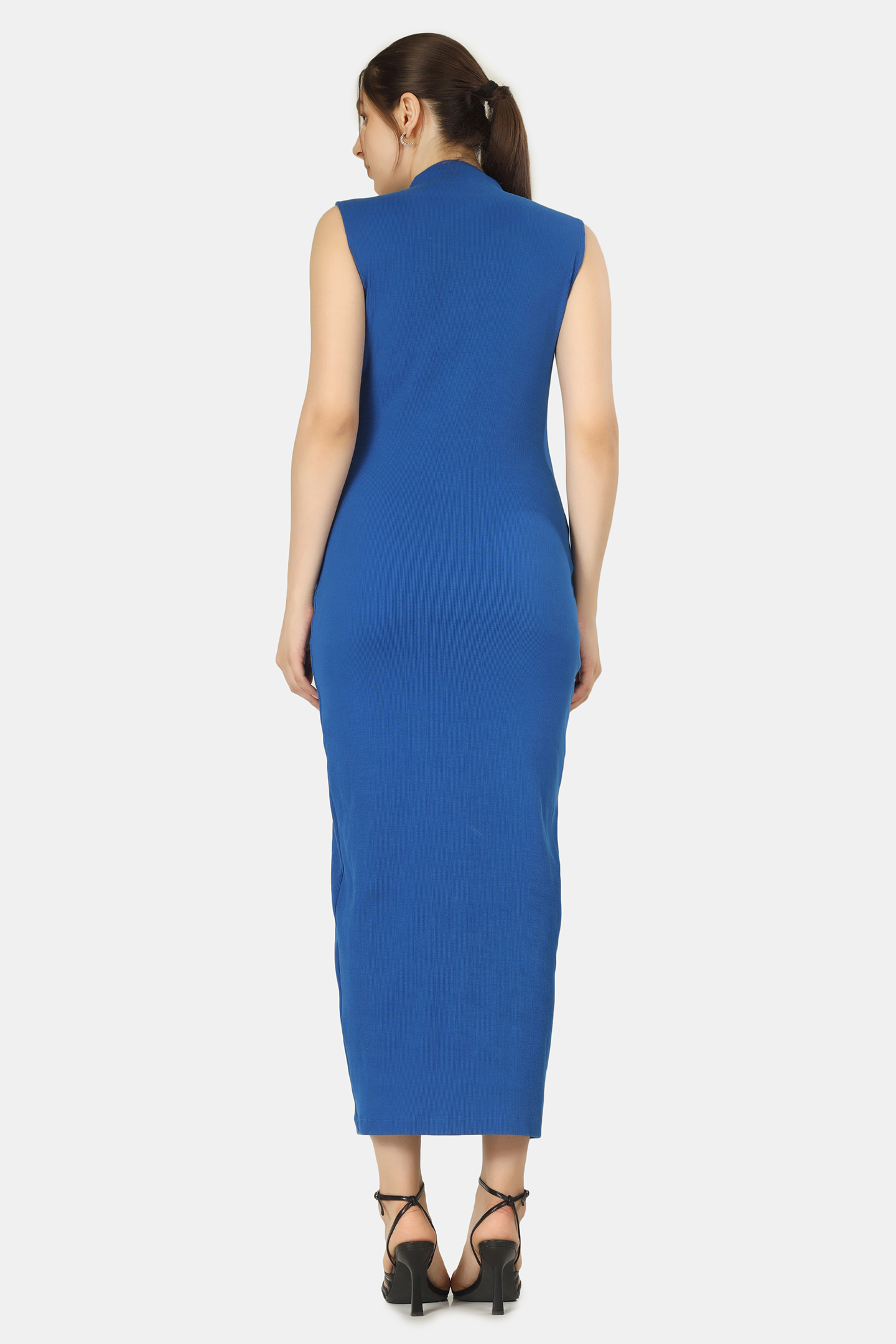 cobalt bodycon dress Cobalt Blue Plunge V Bodycon Short Dress with Puff Sleeves, Blue / 0