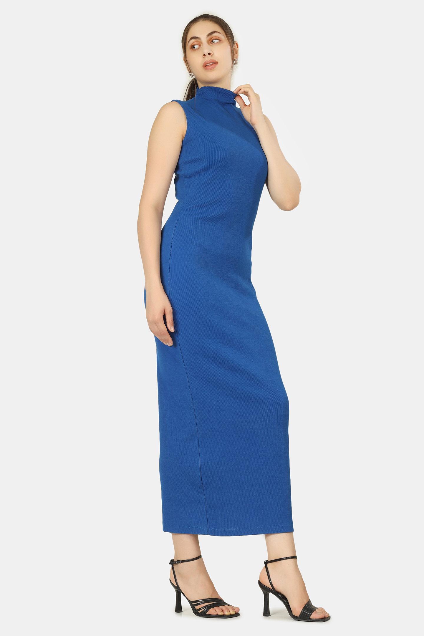cobalt blue bodycon midi dress Cobalt Blue Ruched High Neck Midi Dress AX Paris US