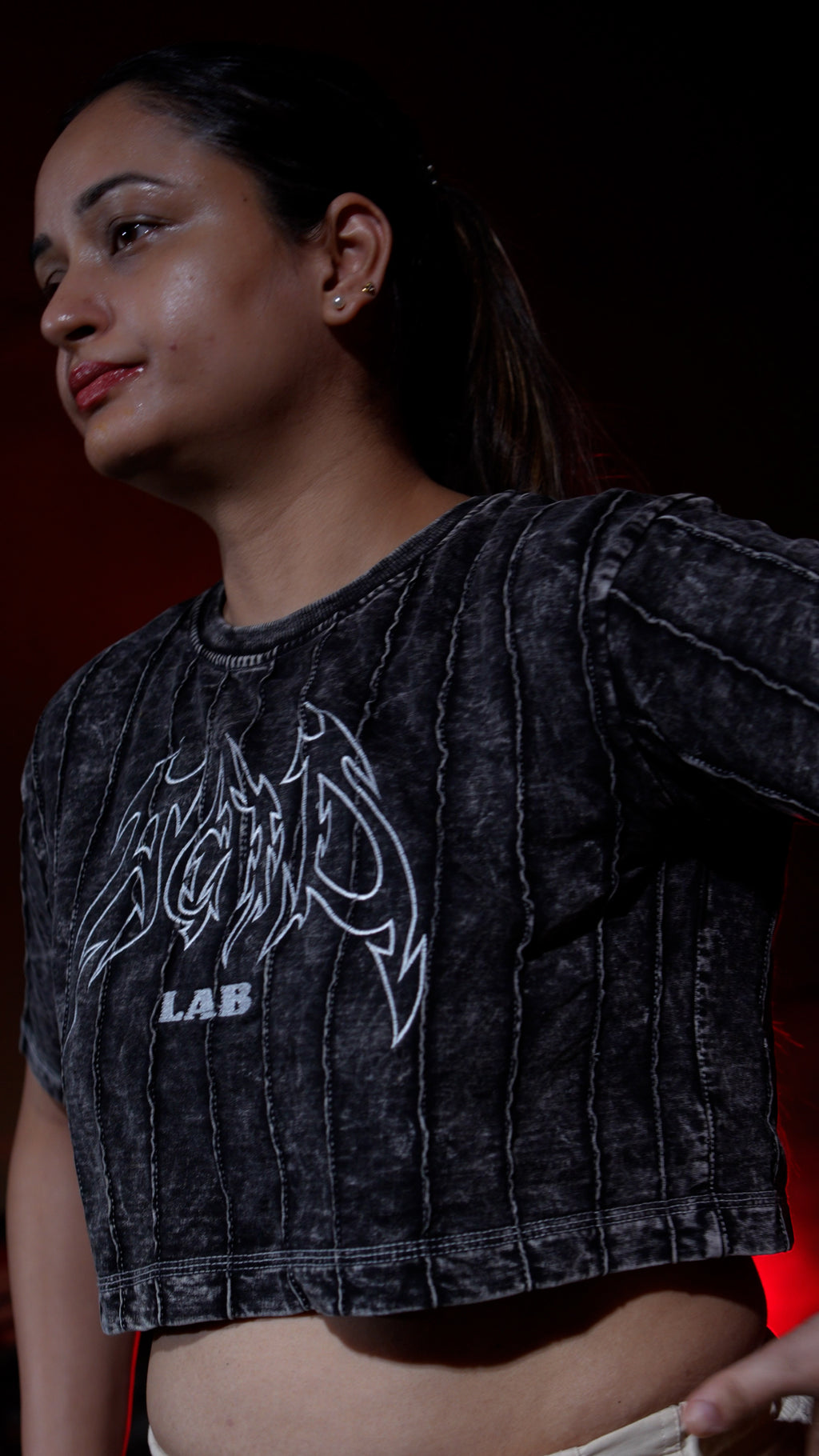 Shadow Stitch | BLACK CLOUD | OVERSIZED CROP TOP