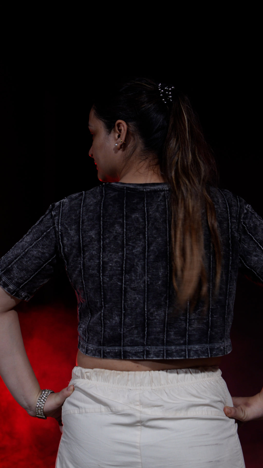 Shadow Stitch | BLACK CLOUD | OVERSIZED CROP TOP