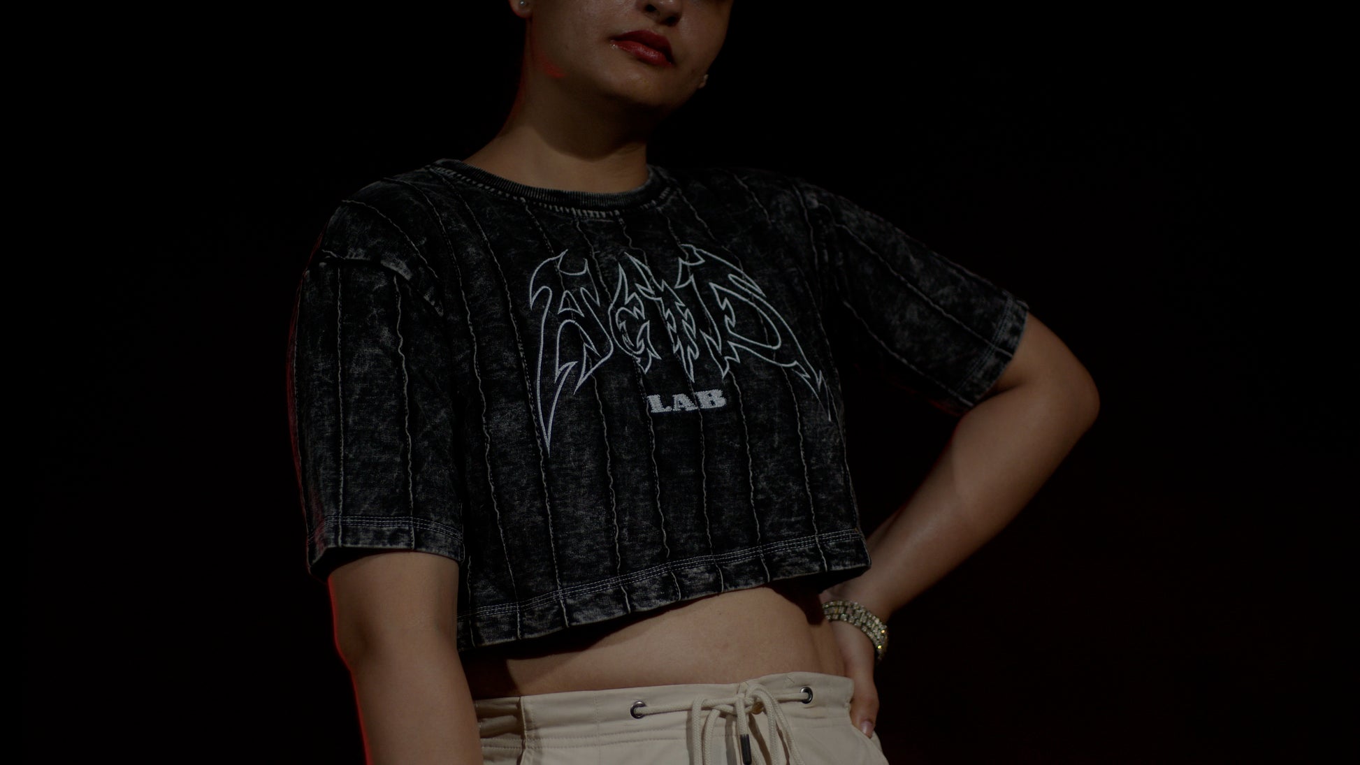 Shadow Stitch | BLACK CLOUD | OVERSIZED CROP TOP