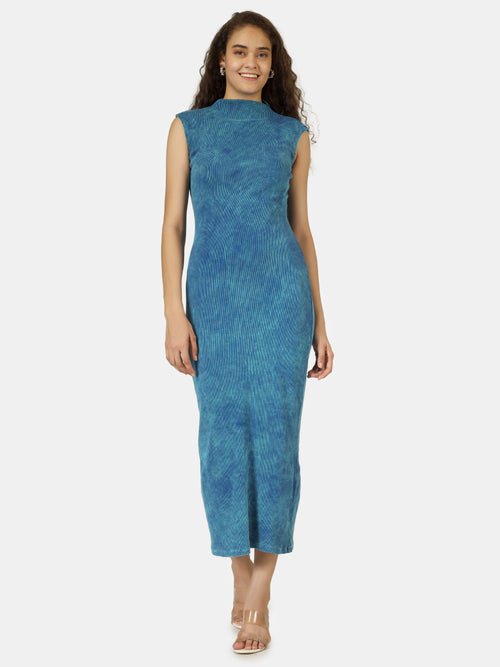 CELESTIAL MIST DRESS sky blue white marbled acid wash maxi — BWgrab