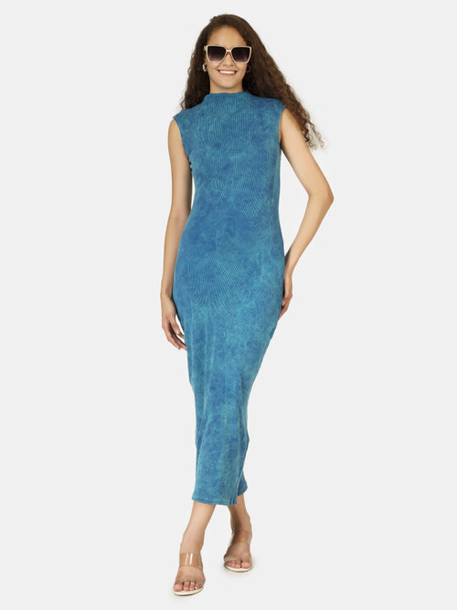 CELESTIAL MIST biowash sleeveless mock neck bodycon dress — BWgrab